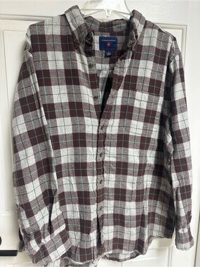 Saddlebred flannel Burgundy and White Plaid Button-Down Shirt